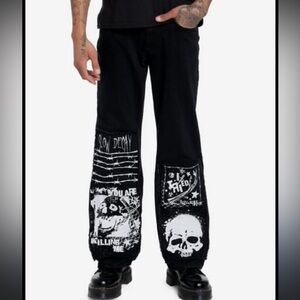 Hot Topic Black Skull Graphic Men's Pants size 36 excellent condition.